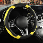 Leather Steering Wheel Cover, Breathable, Anti Slip & Odor Free, Black and Yellow
