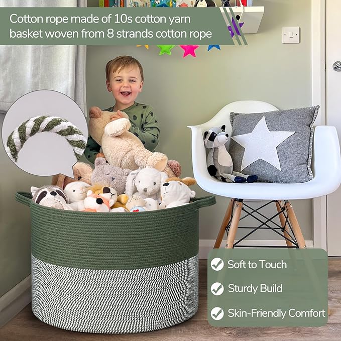 INDRESSME 115L Extra Large Cotton Rope Blanket Basket, Home Decor Laundry Storage Basket for Organizing Bedroom, Living Room,