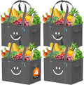 WISELIFE Reusable Grocery Bags 4 Pack - Collapsible Tote Shopping Bags with Sturdy Handles & Bottom to Stands Upright, Grey