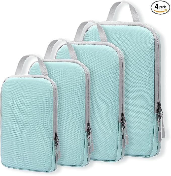 WOOMADA Compression Packing Cubes for Suitcases Travel Essentials 4 Set Expandable Travel Bags Organizer for Luggage(turquois