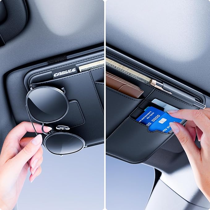 Sun Visor Organizer, Multi-Pocket Sun Visor Organizer for Car, SUV and Truck, Sun Visor Glasses Holder Card Holder Driver License Registration Pen Cell Phone Bill Ticket Key Document Holder1