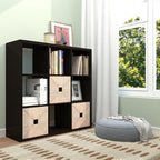 [2026 Wooden Thick Frame 9 Cube Storage Organizer Shelf with Anti-Tipping Kits + Reversible Open Back Bookcase, Horizontal an