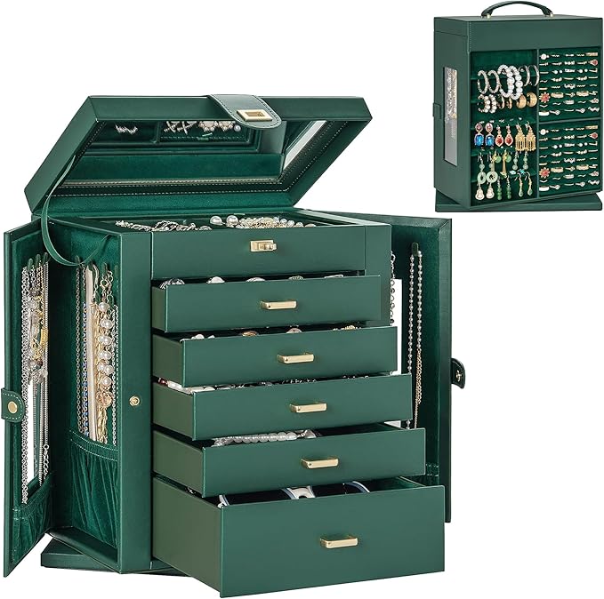 AKOZLIN 360° Rotating Jewelry Box 6-Tier Organizer Functional Jewelry Storage Case for Women Girls Ring Necklace Earring Brac