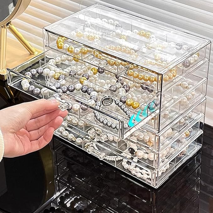 SPAKOWN Earring Organizer, Acrylic Earring Box Large 18 Compartments Jewelry Holder Organizer with 3 Drawers Stackable Earrin