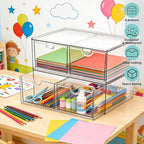 Prsildan Stackable Clear Makeup Organizer, 2 Pack Acrylic Storage Drawers with 4 Drawers for Vanity Bathroom Office Desk Modu