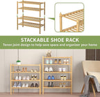 ROMGUAR CRAFT 4 Tier Bamboo Shoe Rack for Closet Free Standing Wood Shoe Shelf for Entryway Small Space Stackable 27"x11"x26"