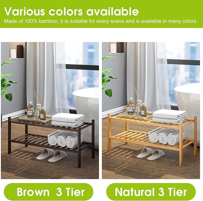 BMOSU 2-Tier Bamboo Shoe Rack Premium Stackable Shoe Shelf Storage Organizer for Hallway Closet Living Room Entryway Organize