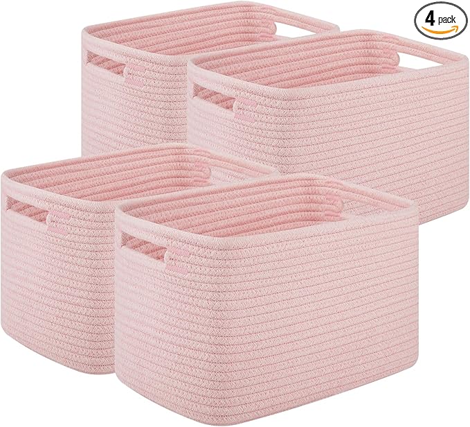 OIASKET Storage Baskets for Organizing, Woven Decorative Baskets for Shelves - Books, Towels, and Clothes, Cotton Rope Toy St