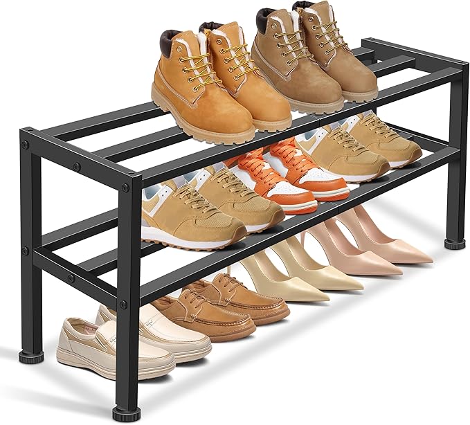 KEETDY Heavy Duty Shoe Rack for Closet Entryway, Stackable Shoe Organizer for Small Space Metal Shoe Rack Shelf Storage for B