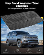 3W Cargo Liner Compatible with Jeep Grand Wagoneer(Non L) 2022-2024 2025 2026 7 Passenger Model All Weather Custom Fit Black Trunk Mat Set
