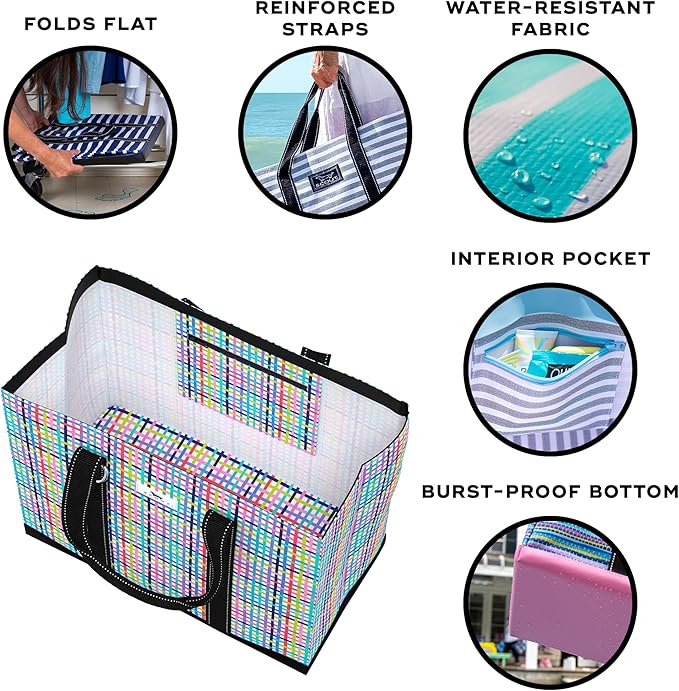 SCOUT Original Deano Tote Large - Durable Lightweight Open Top Beach, Pool & Lake Bag, Inside Zip Pocket, Folds Flat