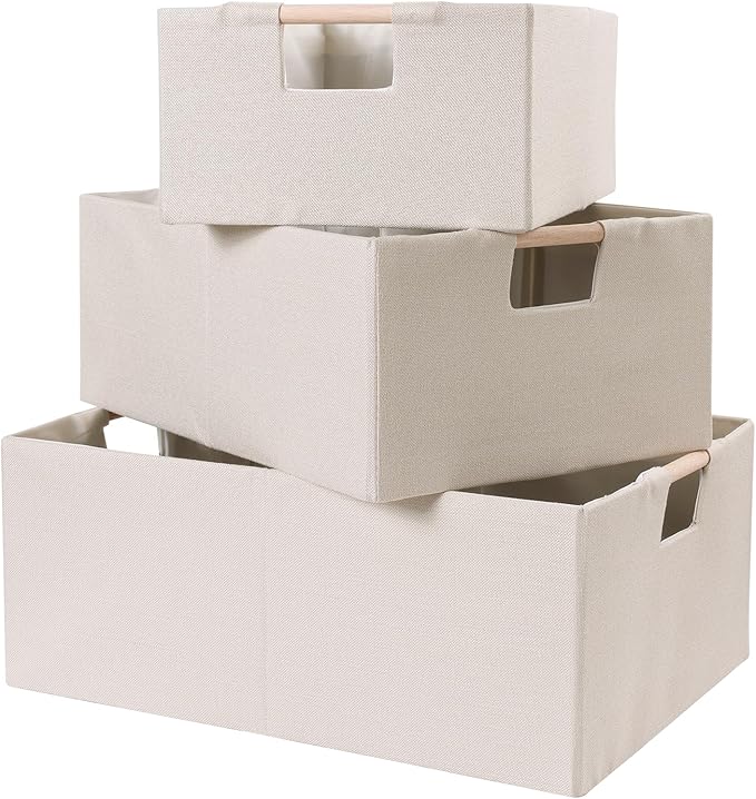 ANMINY 6PCS Storage Baskets for Organizing Collapsible Fabric Storage Bins Boxes with Wood Handles Closet Shelves Cube Organi