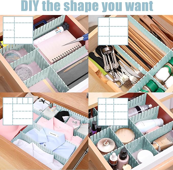 JEPELUS 40 PCS Drawer Dividers, Adjustable Drawer Organizer for Socks Underwear Makeup Cutlery Clothes Dresser, DIY Grid Draw