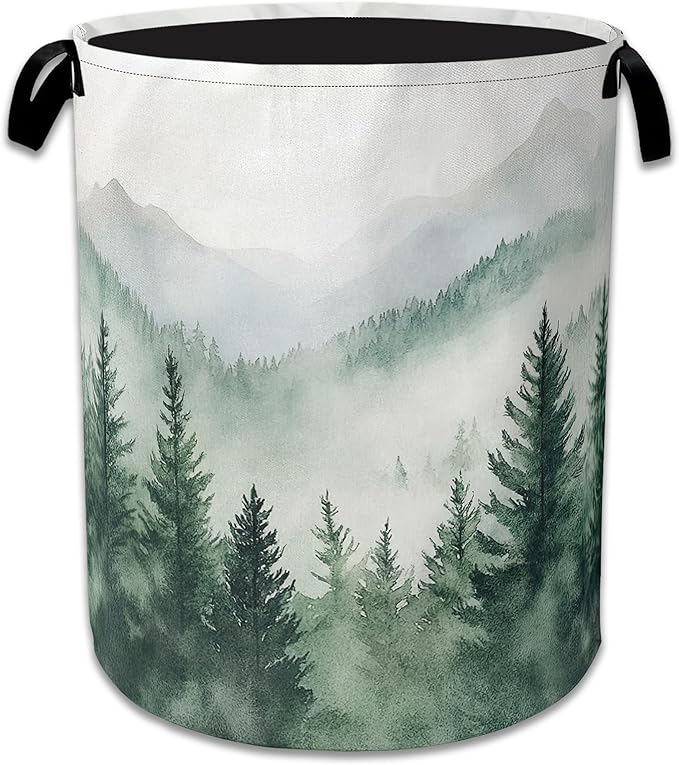 Misty Forest Large Storage Basket Collapsible Laundry Basket Oxford Storage Bin for Toy Bins Gift Baskets Bedroom Clothes Chi