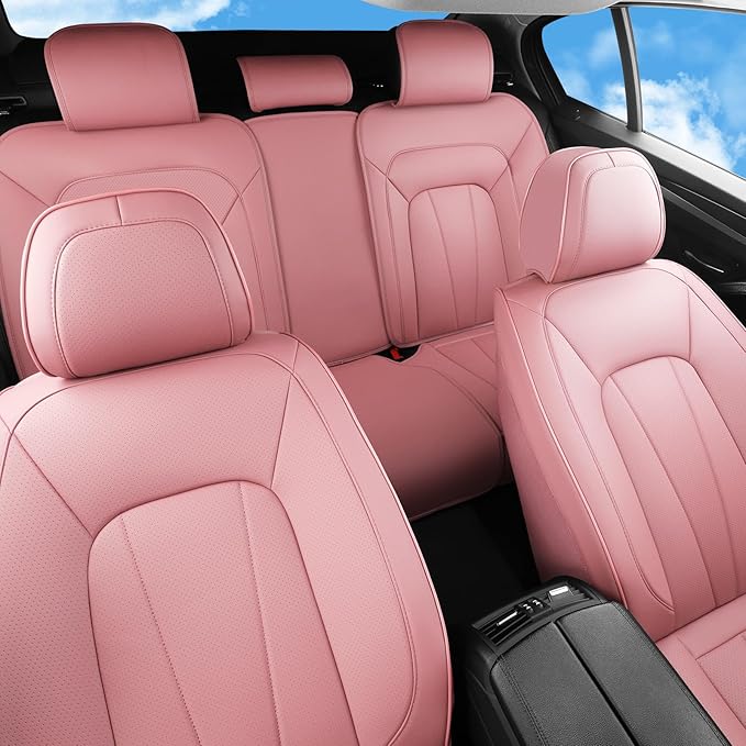 Pink Car Seat Covers,5 Seats Universal Seat Covers for Cars,Luxury Leather Comfortable Automotive Car Seat Protector Universa