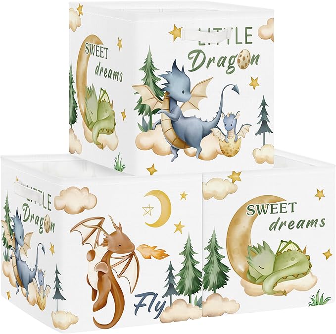 Clastyle 3 pcs Dinosaur Cube Storage Unit Boxes Volcano Kallax Box for Shelves Parents Storage Baskets for Book Clothes Toy O