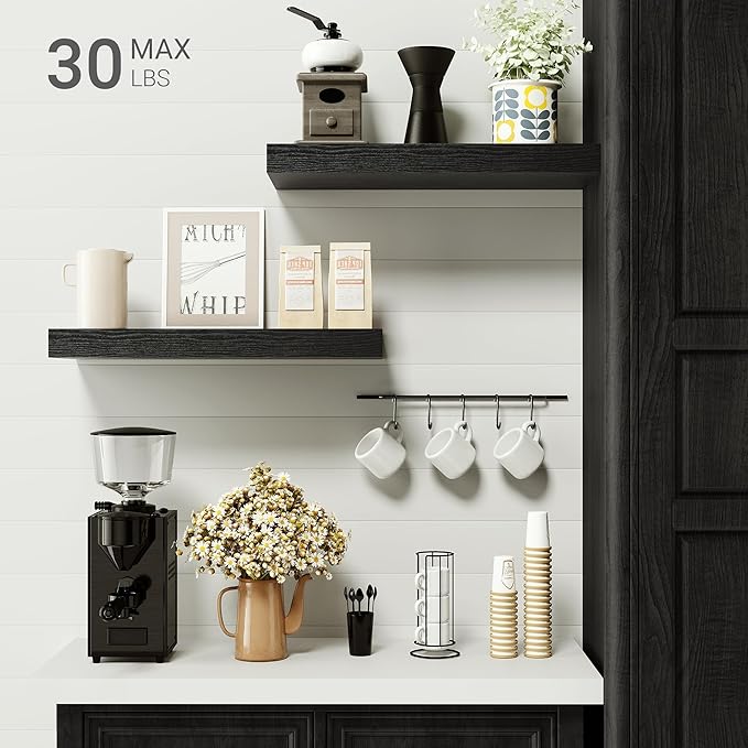 Vivelove Black Bathroom Shelves Over Toilet, 16" Floating Shelves, Wall Shelf for Bathroom Bedroom, Living Room, Kitchen, Off