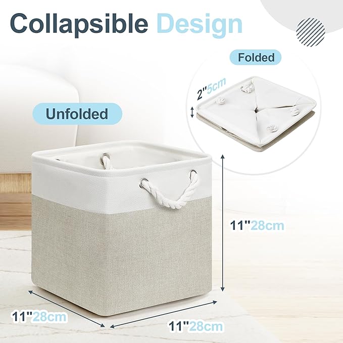 Posprica 11×11 Storage Cubes, Collapsible Storage Bins Organizer for Closet, Fabric Storage Box with Cotton Rope Handles, Dec