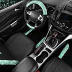 CAR PASS Universal Mint Leather Lace Car Seat Covers Full Set for Women Girls, Waterproof Car Floor Mats Carpet, Glitter Stee