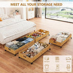 Under Bed Storage Containers with Wheels, 31.5” Large Handwoven Rattan Rolling UnderBed Storage Bins, Tool-free Assembly Natu