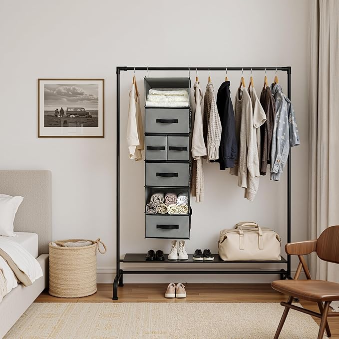 GRANNY SAYS Hanging Closet Organizer 6 Shelves, Closet Organizers and Storage with 5 Drawers, 6 Side Pockets Closet Hanging O