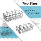 Pegboard Basket Set of 2, Medium + Small Size Basket, Black - Hooks to Any Peg Board - Organize Tools, Workbench, Accessories