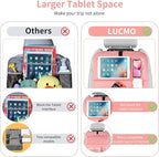 LUCMO Car Backseat Organizer with Tablet Holder,6 Storage Pockets Car Storage Organizer with Foldable Food Tray,Seat Protectors Kick Mats Travel Accessories-Pink