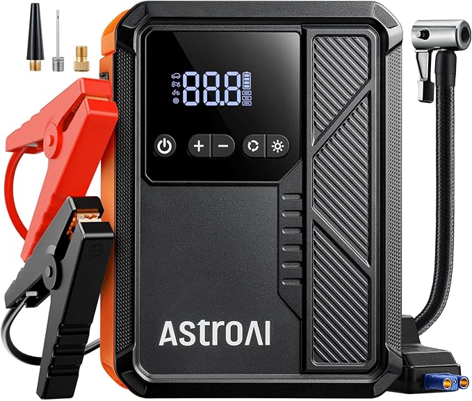 AstroAI Beta822 3000A Jump Starter with Air Compressor, 150PSI Portable Tire Inflator with Auto-Shutoff, 12V Car Battery