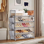 VILICK Shoe Rack for Closet Shoe Organizer Space Saver Storage for 20-25 Pair Shoe Shelf with Hook and Side Pocket Free Stand