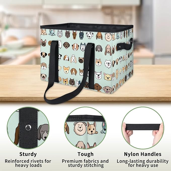 Reusable Grocery Bags Heavy Duty Shopping Bags Foldable Large Tote Bags with Long Handles & Hard Bottom