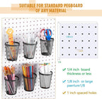 Spakon 6 Sets Pegboard Cups with Ring Hook, Peg Board Baskets Bin Holder Organizer Accessories Pegboard Pencil Cup Multipurpo