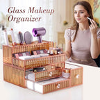 Makeup Organizer Golden- Tempered Glass Vanity Organizer for Cosmetics, Skincare, Hair Tools, Brushes, Perfume - Multipurpose