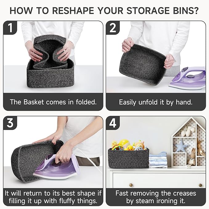 3-Pack Shelf Baskets for Organizing, Closet Organizer Bins, Small Woven Baskets, Rope Toy Basket, Storage Basket for Shelves,