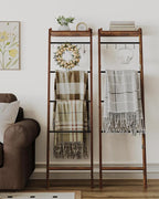 Hzuaneri Blanket Ladder Shelf, Decorative Quilt Rack, 6-Tier Farmhouse Ladder Holder Organizer with 4 Removable Hooks 7.9" D 