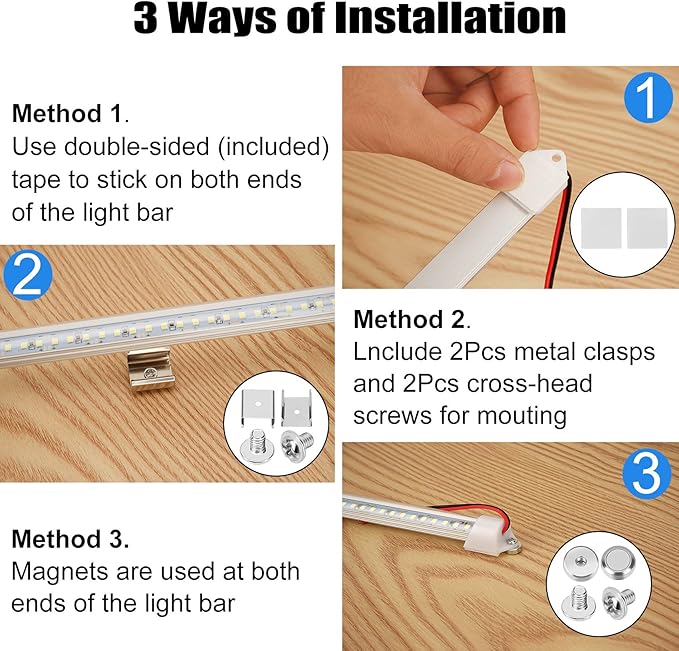12v LED Interior Light Bar, DC 12 Volt led Strip Lights with Switch and Magnets, 6500K White Light for Enclosed Cargo Trailer Car RV Van Truck Lorry Cabinet Camper Boat Caravan Motorhome 8P