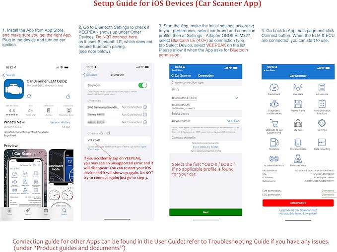 Veepeak OBDCheck BLE+ Bluetooth OBD II Scanner for iOS & Android, Car Check Engine Code Reader Wireless OBD Diagnostic Scan