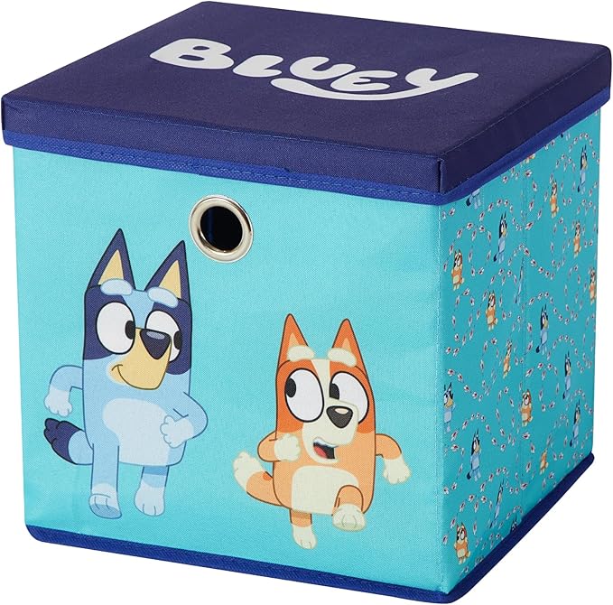 Idea Nuova Bluey Collapsible Fabric Storage Cube,10” Organizer Bin with Lid for Bedroom, Playroom, and Closet