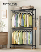 SONGMICS Heavy-Duty Rolling Clothes Rack, Garment Rack, Portable Closet, 43.3-Inch Wide Clothing Rack on Wheels, with Adjusta