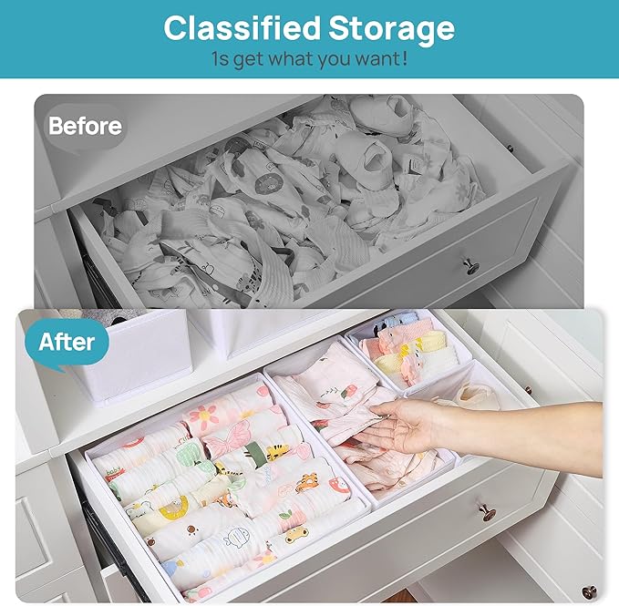 Vtopmart 12 Pack Baby Clothes Organizer, Dresser Drawer Organizer for Baby Clothing, Foldable Fabric Closet Drawer Storage Bi
