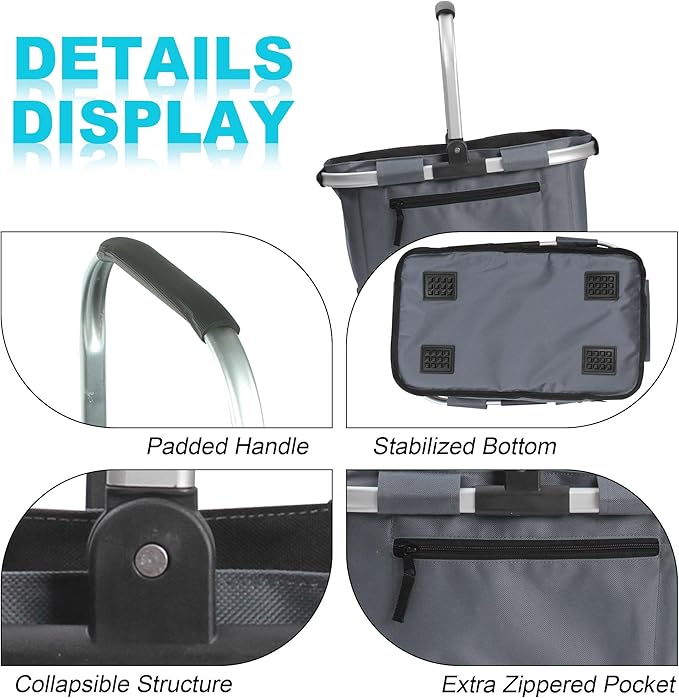 SIYUAN Picnic Basket with Handle 22L Collapsible Grocery Shopping Basket Portable Folding for Travel Camping Reuasble Market 