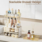 Delamu 3-Tier Bathroom Counter Organizer with Drawer, Multi-Purpose Makeup Organizer Countertop for Vanity, Large Cosmetic Di