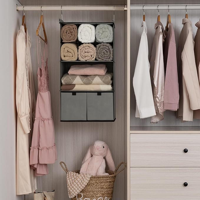 GRANNY SAYS Hanging Closet Organizer with Drawers, 4 Shelf Dividers Closet Hanging Organizer, Foldable Hanging Shelves for Wa
