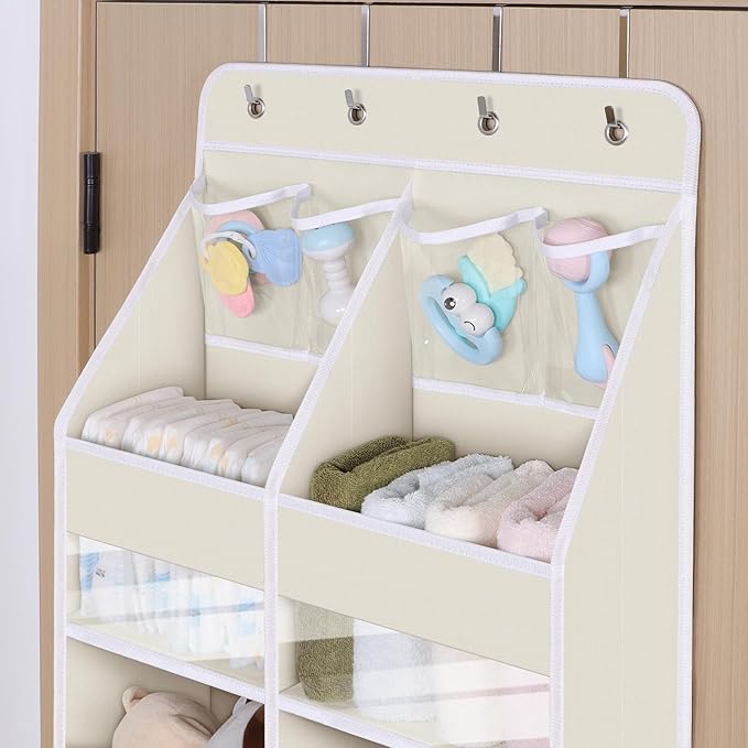 Univivi 6-Shelf Baby Door Storage Over Door Fabric Hanging Organizer with 10 Deep Pockets and 4 Small PVC Pockets Wall Mount 
