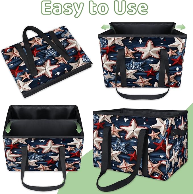 Reusable Grocery Bags Heavy Duty Shopping Bags Foldable Large Tote Bags with Long Handles & Hard Bottom