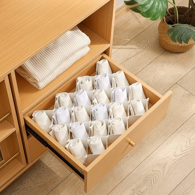 ROUFA Sock Drawer Organizer for Dresser, Honeycomb Underwear Dividers for Women, Panty Separator for Bras, Socks, Belt and Le