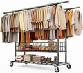 HOKEEPER Heavy Duty Clothes Rack Load 635 LBS, Clothing Rack for Hanging Clothes, Adjustable Black Double Rod with Metal Bask
