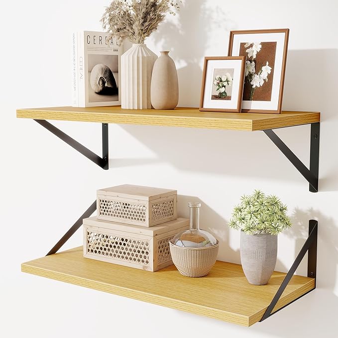Deep Floating Shelves,24" Wx10 D Floating Shelf for Wall Set of 2,Hanging Storage Shelf with Metal Brackets,Wide Display Wall