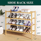 Smiry Bamboo Shoe Rack for Closet, 4 Tier Wooden Stackable Shoe Organizer, Free Standing Shoes Storage Shelf for Entryway, Fr
