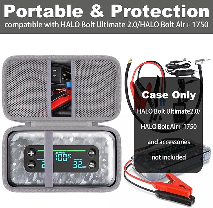 khanka Stroage Case for HALO Bolt Ultimate 2.0/HALO Bolt Air +1750 Portable Car Battery Jump Starter,Case Only (Grey)