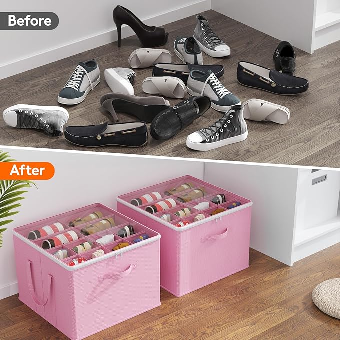 Lifewit 6 Pack Shoe Storage Organizer for Closet, Large Shoe Box Storage Containers with Clear Cover, Foldable Storage Bins F